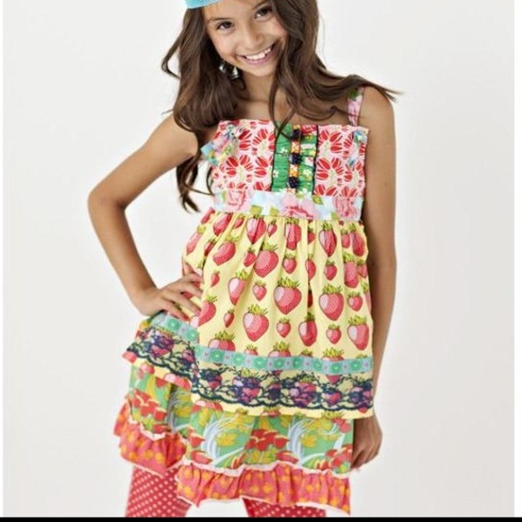 Other - Matilda Jane Meadow Sweet Ellie Strawberry Knotted Tiered Tunic Dress, 6Y (Z3)